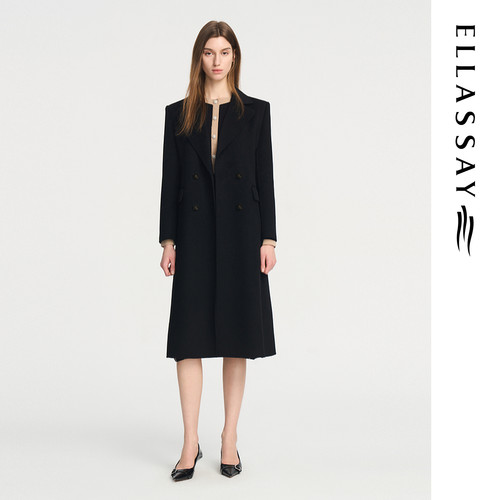 ELLASSAY歌力思秋季新款简约复古圆领毛呢外套女EWE354D00800