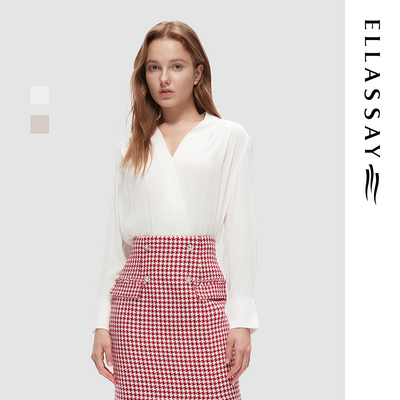 ELLASSAY歌力思春夏新款桑蚕丝气质V领优雅衬衫女EWV343C00100