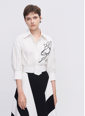 ELLASSAY歌力思夏季新款棉混纺宽腰封设计气质衬衫女EWE342C02800