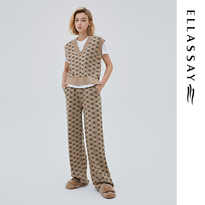 ELLASSAY歌力思秋季新款羊毛混纺复古提花休闲裤EWW333M08000
