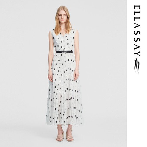 ELLASSAY歌力思夏季新款波点v领设计感连衣裙女EWD355Y18300