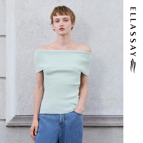 ELLASSAY歌力思2026夏季新款一字肩短袖露肩针织衫女EWE371M10800