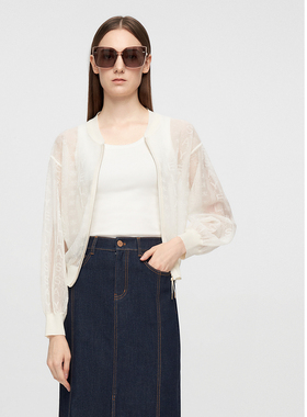 ELLASSAY歌力思春夏新款肌理感提花网纱棒球领外套女EWE362M03400