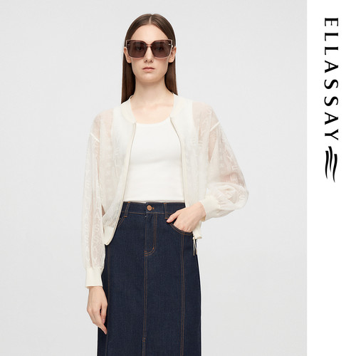 ELLASSAY歌力思春夏新款肌理感提花网纱棒球领外套女EWE362M03400