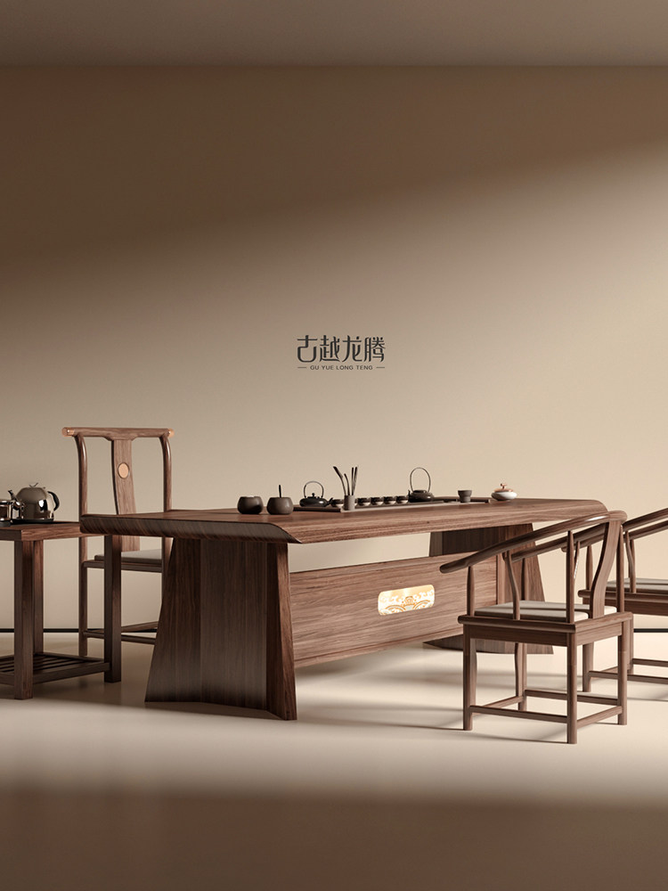 乌金木实木大板茶桌椅组合新中式一桌五椅家用办公2025新款泡茶台,住宅家具,家用茶台/茶桌,淘宝优惠券,粉丝福利购,淘宝优惠卷