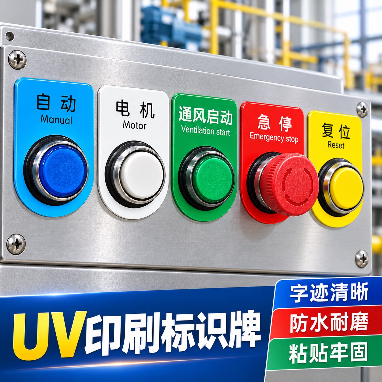 设备按钮标识牌机械标签贴启动电源开关复位急停亚克力牌停止暂停故障指示灯压力表报警提示贴仪器开关贴定制
