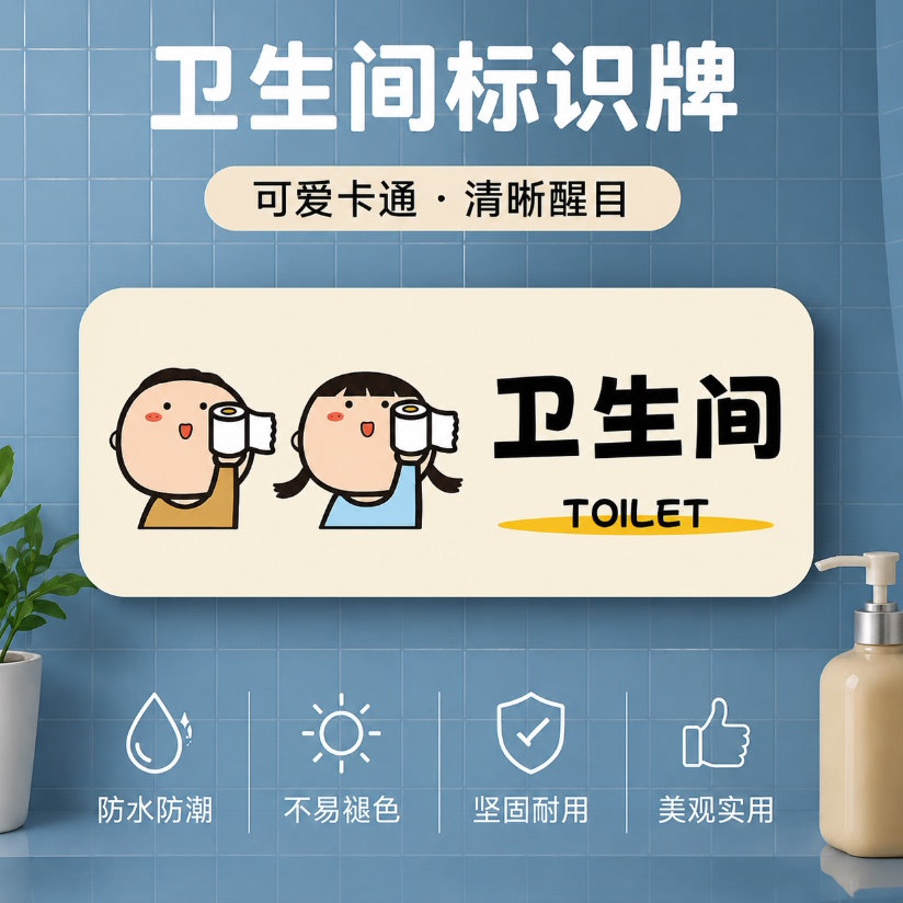 卫生间提示标语贴纸地滑易堵