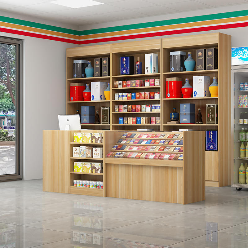 超市便利店烟酒柜转角烟柜柜台收银台一体柜前台玻璃香烟展示柜子