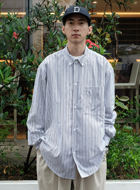 NUMBERSALT盐号新品条纹衬衣复古日系休闲宽松工装免烫衬衫男长袖