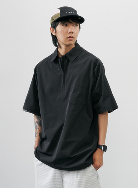 NUMBERSALT盐号24SS新款t恤日系休闲短袖素色宽松套头拉链polo衫