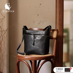 海外进口直邮纯牛皮女士单肩水桶包斜挎休闲包日系潮流KIOB-132