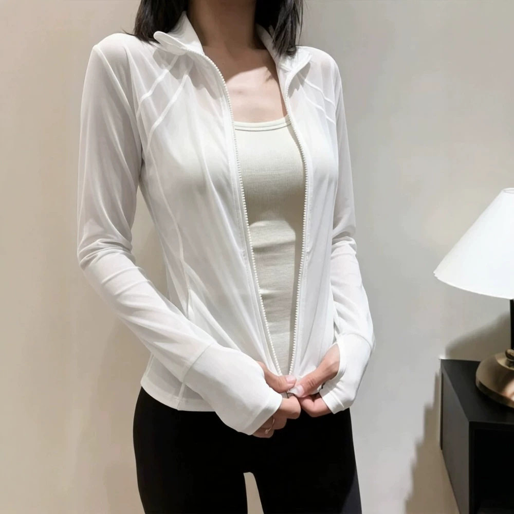 白色冰丝凉感立领外套女