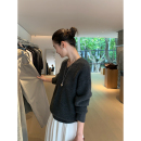 pusumede 街区漫步 灰色v领毛衣女套头宽松休闲慵懒长袖针织上衣
