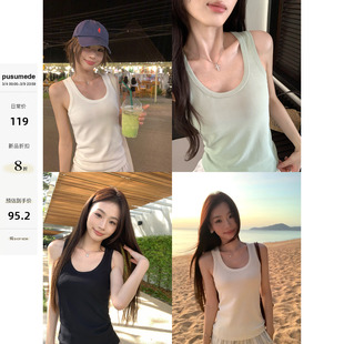 pusumede 千禧夏日 宽肩带针织背心女简约修身内搭外穿无袖上衣