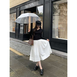 pusumede 复古高腰半身裙女休闲抽绳伞裙气质A字裙裙子 高智分子