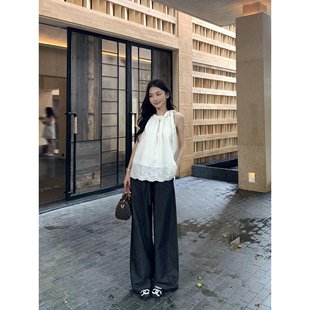 女夏松紧腰抽绳直筒阔腿长裤 宽松慵懒休闲裤 极简row风 pusumede