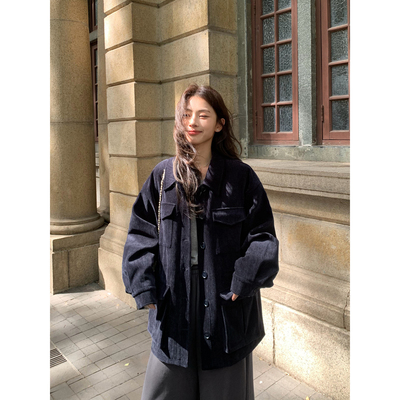 复古宽松翻领工装外套女