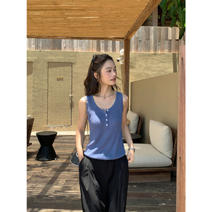 休闲无袖 U领针织吊带背心女夏外穿薄款 上衣 夏日呼吸感 pusumede