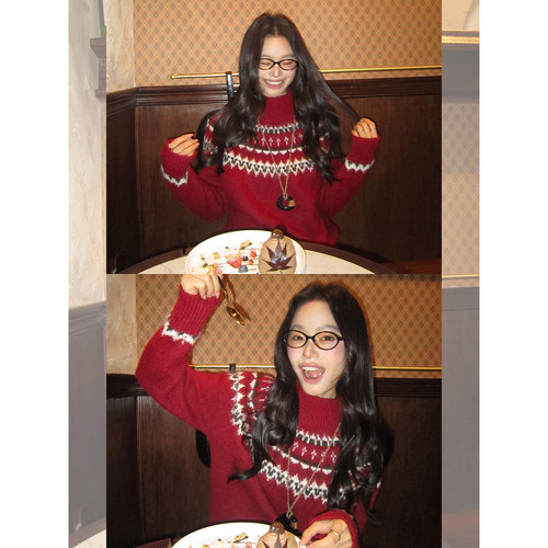 挪威秘境提花毛衣套头针织上衣