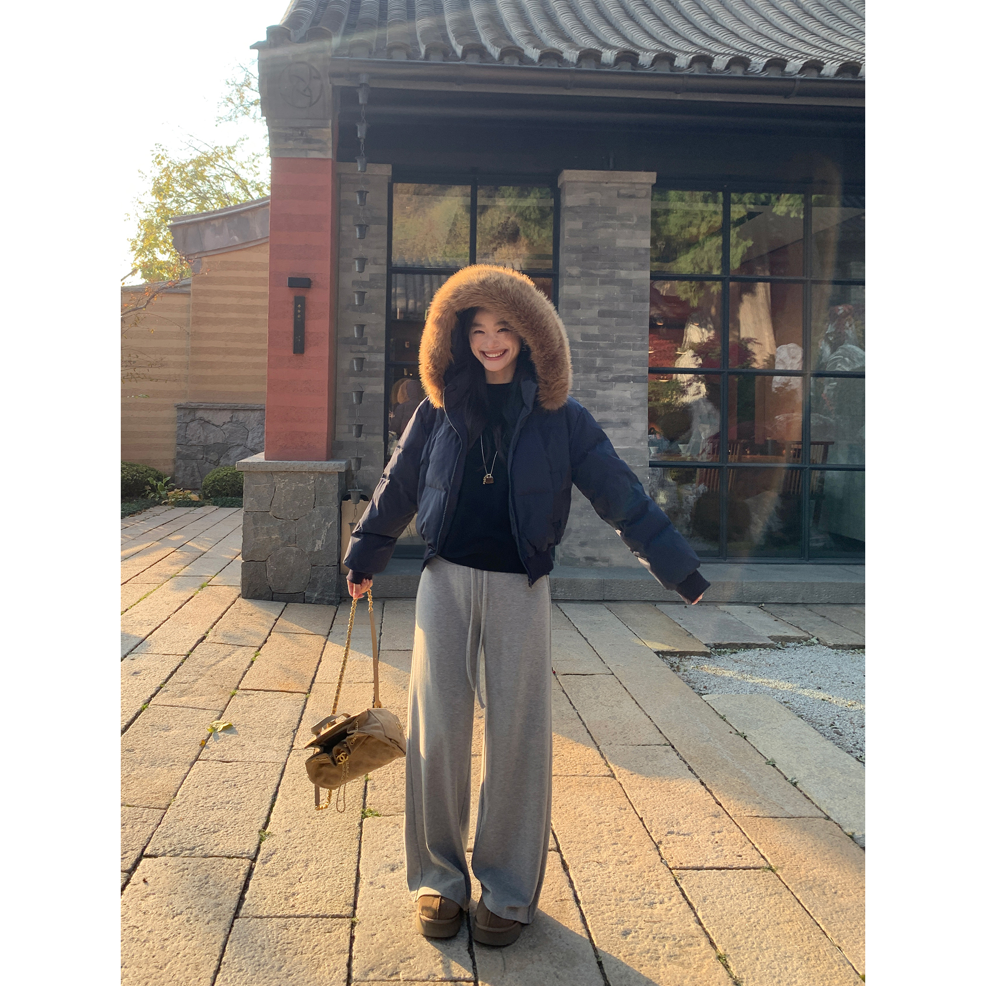 alo松弛感宽腰头抽绳阔腿裤