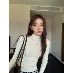 长袖 内搭百搭修身 上衣 女秋冬新款 pusumede黑色半高领针织打底衫