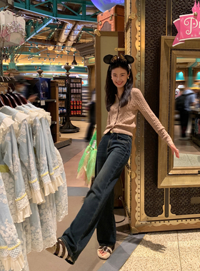 pusumede 焦点牛仔 蓝色复古阔腿牛仔裤女宽松直筒小个子休闲裤子