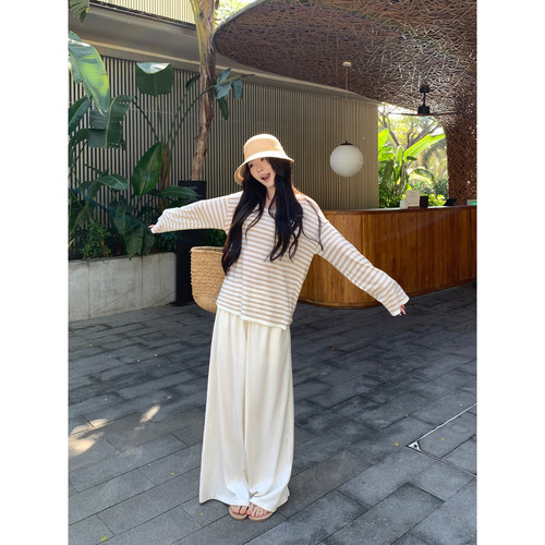 pusumede休闲裤女直筒拖地长裤