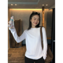 T恤宽松百搭上衣 女内搭长袖 pusumede人手一件 白色圆领针织打底衫