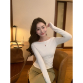 pusumede璀璨星河 内搭打底上衣 T恤女气质修身 法式 一字领细闪长袖