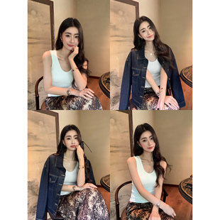 上衣 白色吊带背心女外穿自带胸垫美背针织无袖 pusumede 质感在线