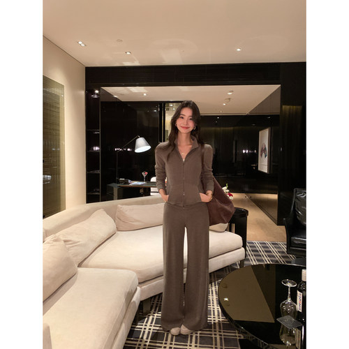 pusumede 暖糯奏曲 慵懒卫衣套装立领针织外套女休闲卫裤两件套