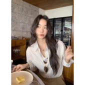 衬衫 简约盐系条纹长袖 女通勤衬衣休闲翻领上衣 智性欧尼 pusumede
