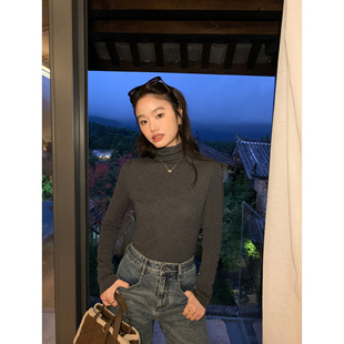 现货5折 长袖 黑色高领修身 女修身 针织内搭上衣 打底衫 pusumede