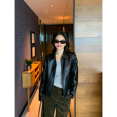 经典 pusumede 现货6.5折 机车夹克女翻领宽松麂皮绒面短外套