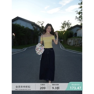 系列 pusumede经典 高腰牛仔半身裙女宽松遮胯A字伞裙百搭显瘦长裙