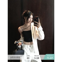 pusumede 黑色带胸垫吊带背心女夏季外穿辣妹修身细肩带无袖上衣