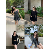 懒人雅逸 套装 短款 内搭吊带背心女翻边休闲短裤 针织开衫 pusumede