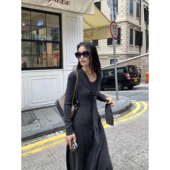 针织连衣裙女设计感可拆披肩修身 pusumede惬意午后 大U领长袖 长裙