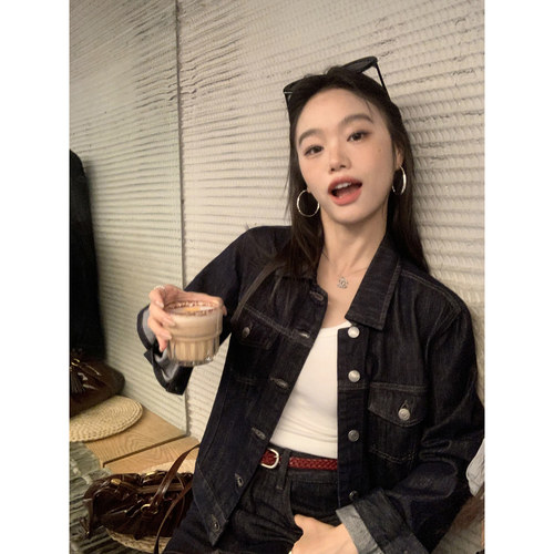 pusumede牛仔玩家 美式复古牛仔外套女休闲宽松夹克a字半身裙套装