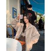 环保仿皮草女气质拉链开衫 pusumede 现货6.5折 保暖毛毛外套