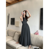 pusumede 针织吊带长裙 气质收腰裙子无袖 背心裙连衣裙女夏季 新款