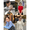 上衣 浅蓝色圆领套头毛衣女气质休闲保暖针织衫 pusumede 编织温柔