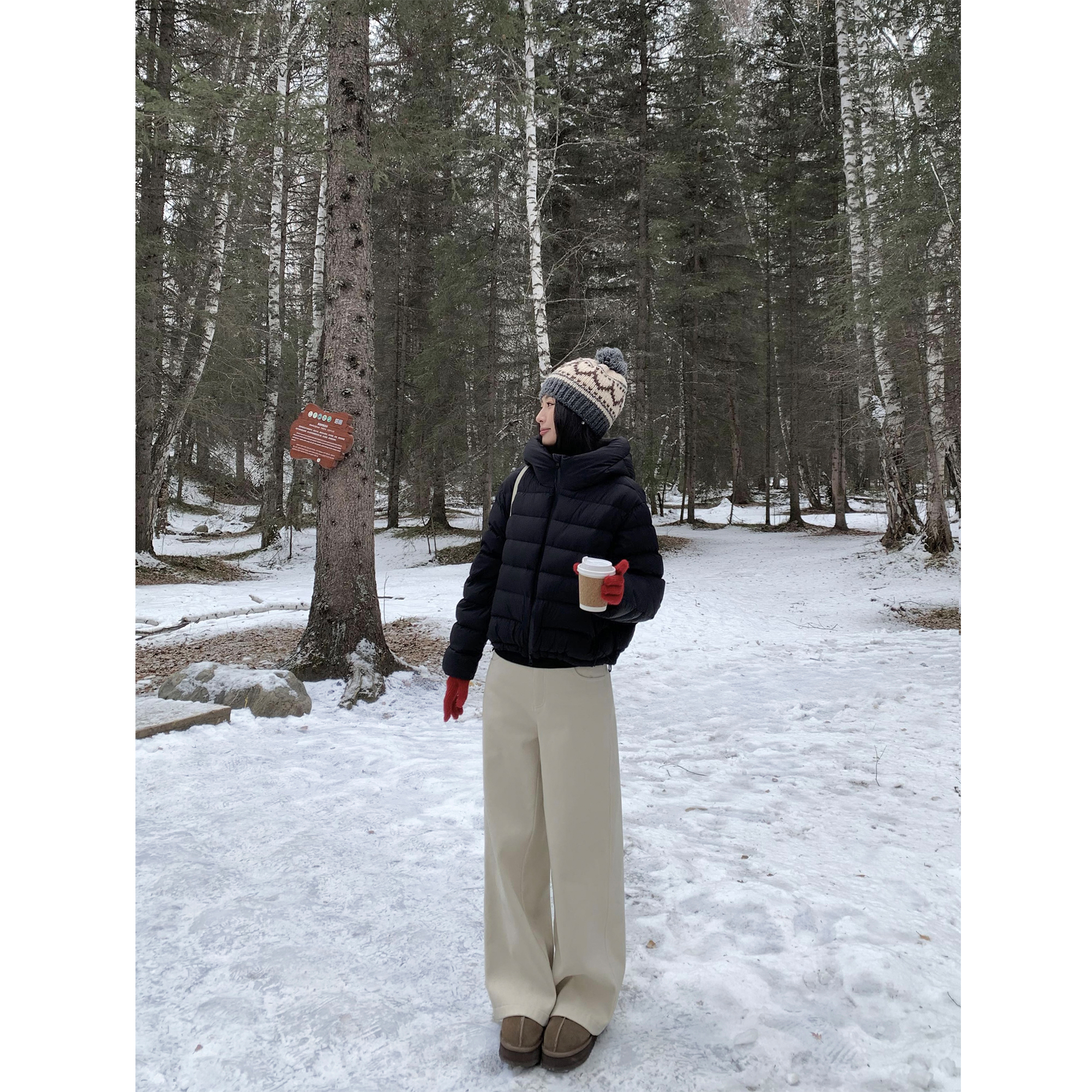 慢调悠行高腰加绒休闲裤阔腿长裤