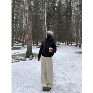 宽松显瘦阔腿长裤 pusumede 女冬季 松弛感高腰加绒休闲裤 慢调悠行