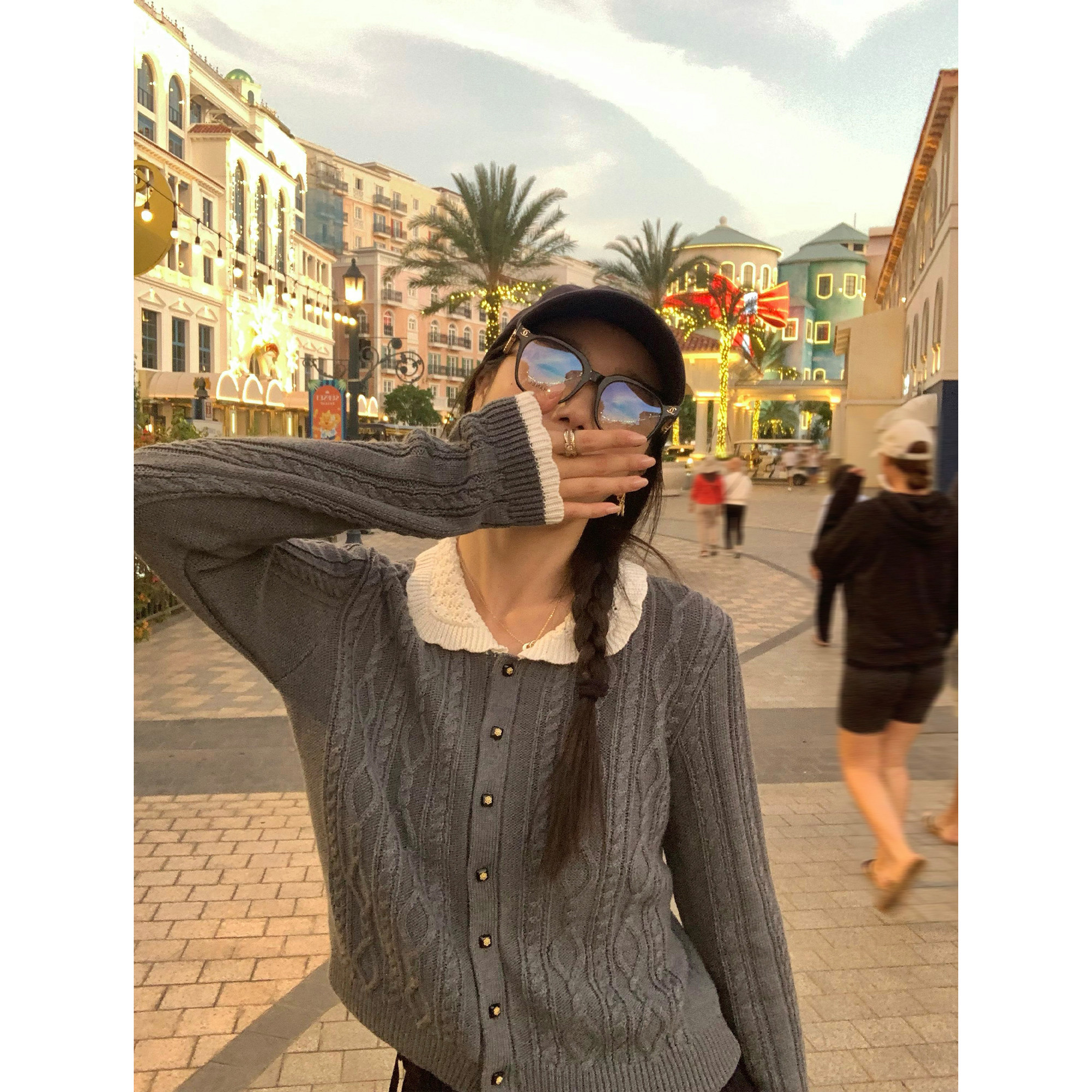 pusumede 自留款推荐~娃娃领麻花毛衣女设计感短款针织开衫上衣