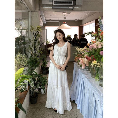 pusumede氛围白裙|法式半身裙女宽松a字裙镂空花边气质蛋糕裙长裙