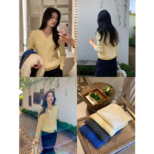 宽松显瘦毛衣V领毛针织衫