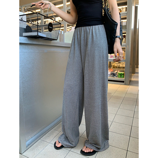 女直筒阔腿裤 pusumede 黑白条纹针织休闲裤 随心搭 现货6折