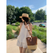 法式 挂脖吊带背心女无袖 上衣&休闲阔腿短裤 pusumede原野暮色 套装