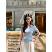 T恤女宽松休闲简约正肩短款 pusumede V领短袖 基础款 上衣 百搭实穿